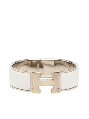 Hermes Clic Clac PM Bracelet Silver White Metal Enamel